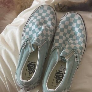 Vans Mint Green Checkered Slip-On Shoes